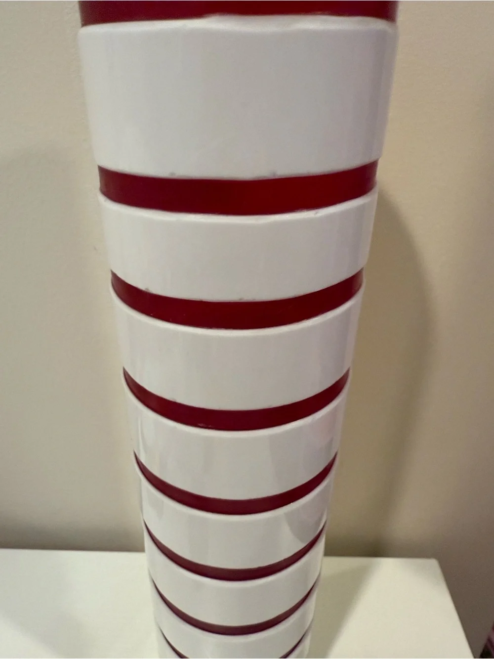 NWT Vintage Studio Nova White Ceramic Cylinder Vase with Red Stripe Accents
